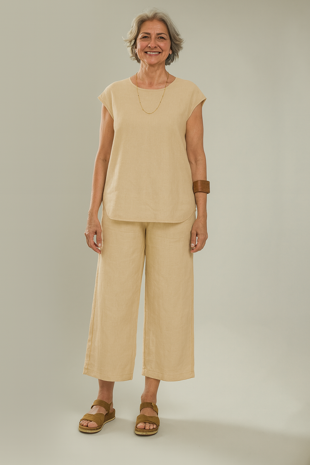 Conjunto de Blusa e Pantacourt de Linho Gloria